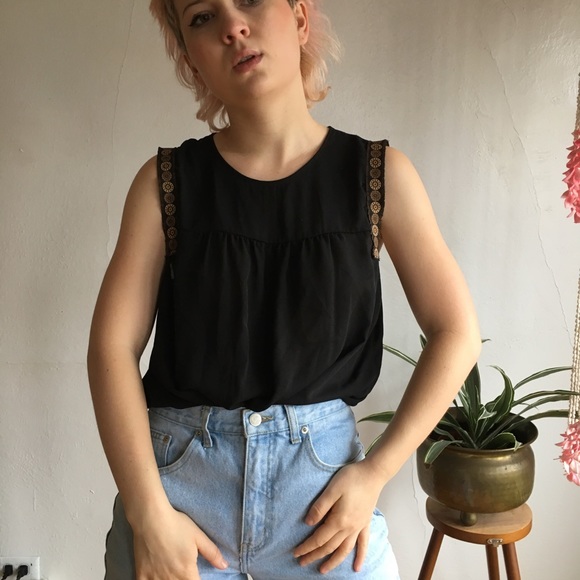 SOLD Sheer Blouse with Funky Trim - Picture 3 of 7